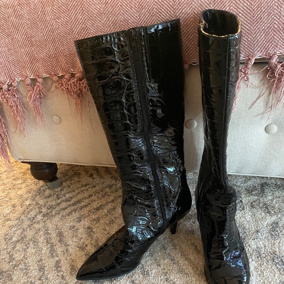 Black Patent Croc Boots - Picture 3 of 5